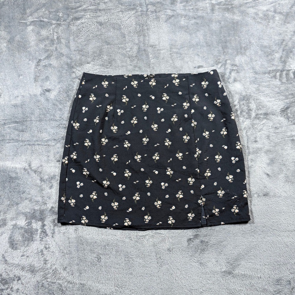 Aeropostale Womens Daisy Floral Slit Mini Skirt Size M Black Cottagecore Boho